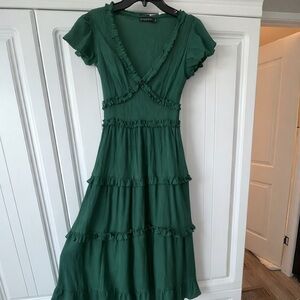 Thread&Dot Green Ruffled Midi Dress